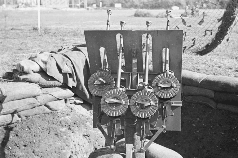 An instrument panel in a sandbagged gun position