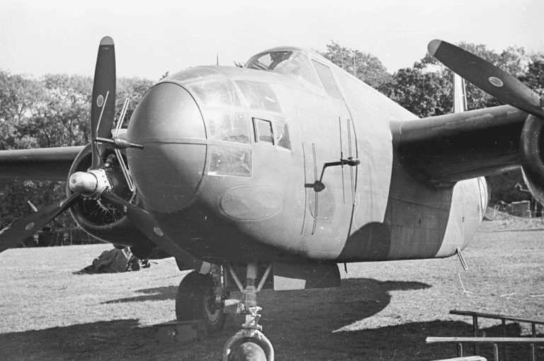 The glazed nose of a bomber on the ground
